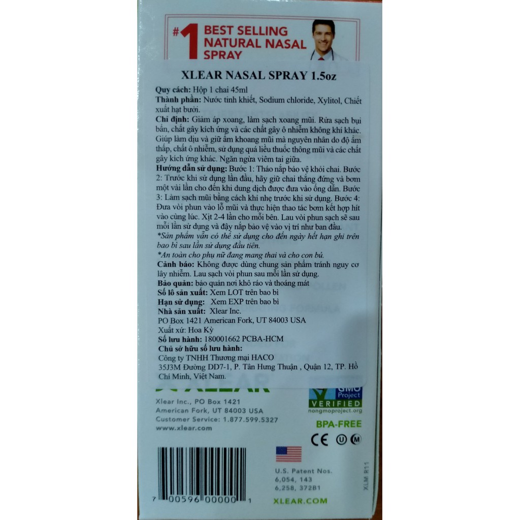 Thuốc xịt mũi dùng hàng ngày siêu cấp (45ml) Xlear Nasal Spray