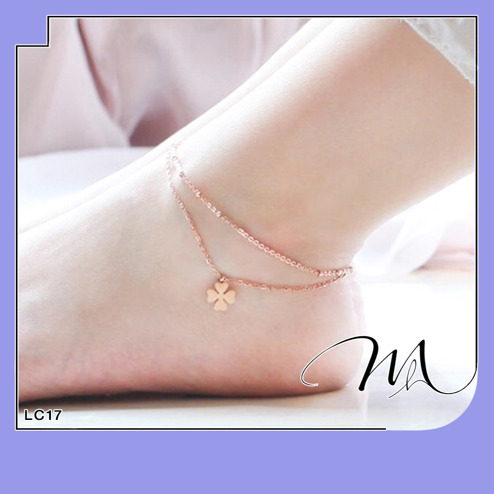 Lắc chân nữ Titan không gỉ dây đôi cỏ 4 lá may mắn - Măng's House LC17