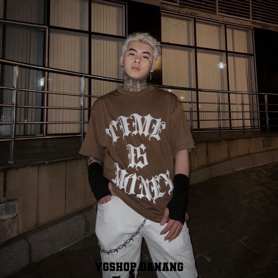 Áo Thun Young Green Time Is Money màu xanh lá và màu nâu chất liệu 100% Thun Cotton vải 250gsm [ygshop.