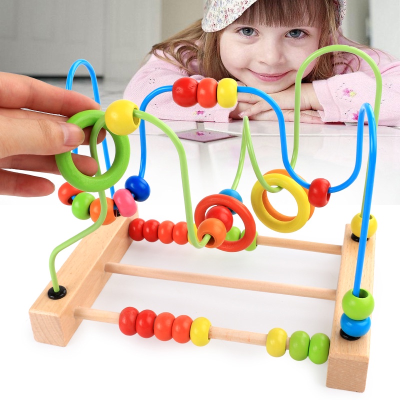 Luồn hạt gỗ mê cung, giáo cụ Montessori cho bé giúp bé phát triển vận động tinh, phối hợp tay mắt VyVu Kids