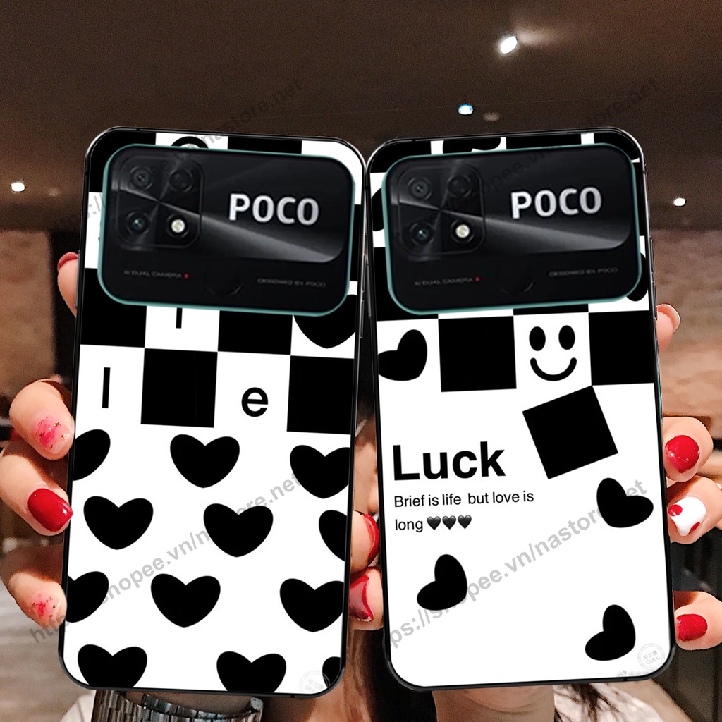 Ốp lưng Xiaomi Poco C40 trái tim họa tiết caro, mikey họa tiết beabrick kaws cute
