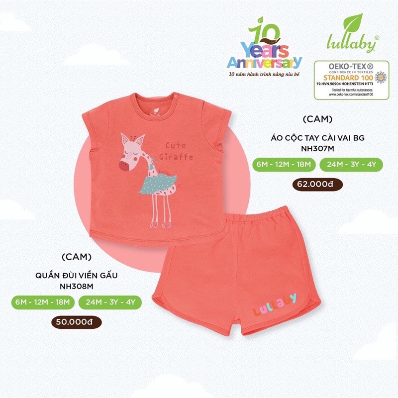 LULLABY - Bộ Cộc Tay Cài Vai Cotton Đi Học Đi Chơi Cho Bé Gái NH307M