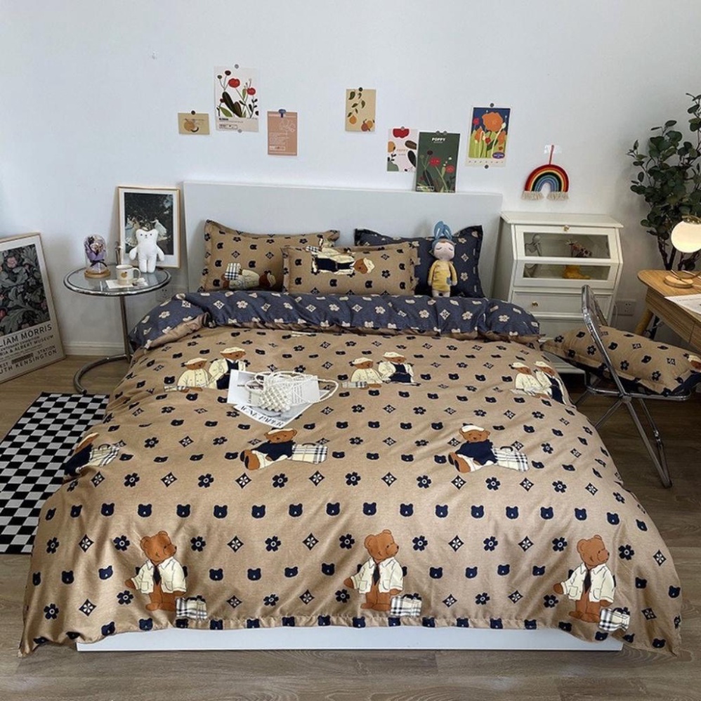 Bộ chăn ga Cotton poly Miha bedding kèm 2 vỏ gối,hình thú cute,drap giường,mền đẹp