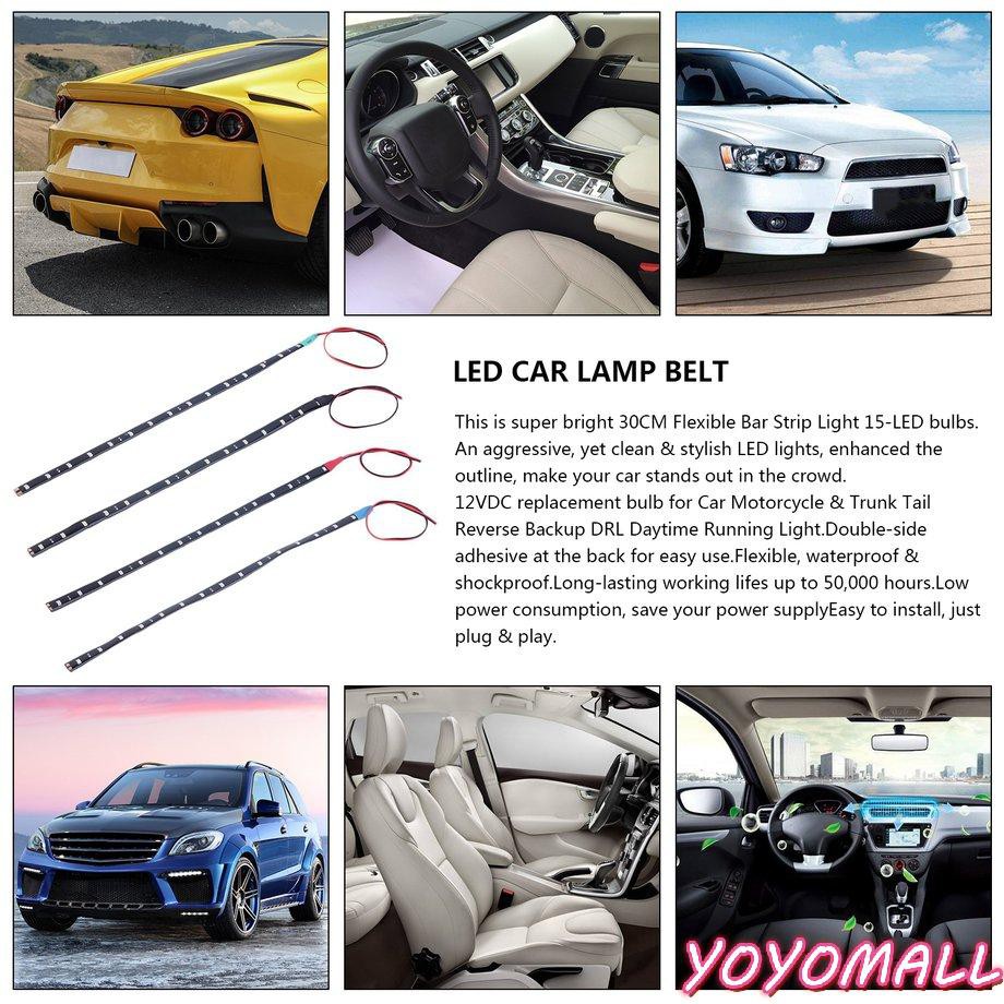 YOYO Waterproof 30cm 15 LED Car Lighting Flexible Decorative Light Strip Bar