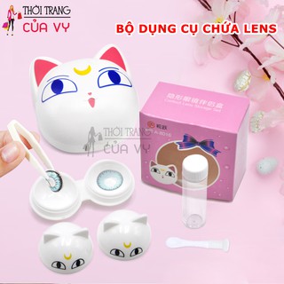 BỘ HỘP ĐỰNG KÍNH ÁP TRÒNG/ LENS VÀ HỖ TRỢ ĐEO KÍNH CÓ GƯƠNG HÌNH CON MÈO DỄ THƯƠNG