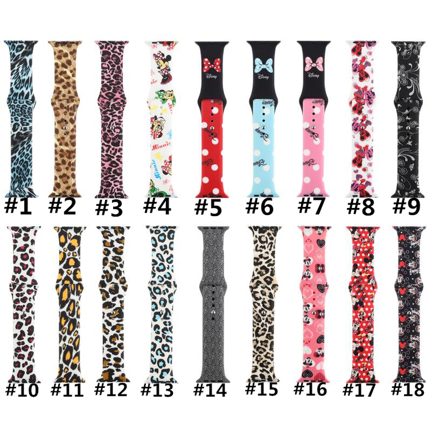 Dây đeo đồng hồ bằng silicon in họa tiết hoạt hình Mickey/Minnie cho Apple watch Series 5 4 3 2 1 40mm 44mm 38mm 42mm