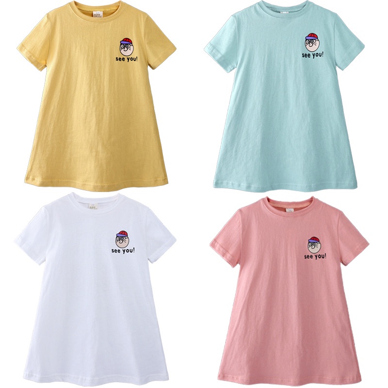 Đầm Cotton Tay Ngắn In Họa Tiết Hoạt Hình Thời Trang Mùa Hè Cho Bé Gái 1-5 Tuổi