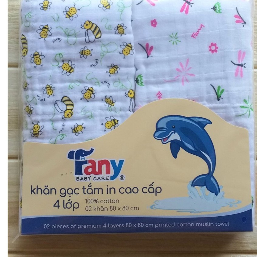 Khăn Tắm, Khăn Quấn Vải Xô 4 Lớp Họa Tiết Hiệu Fany (80x80cm)