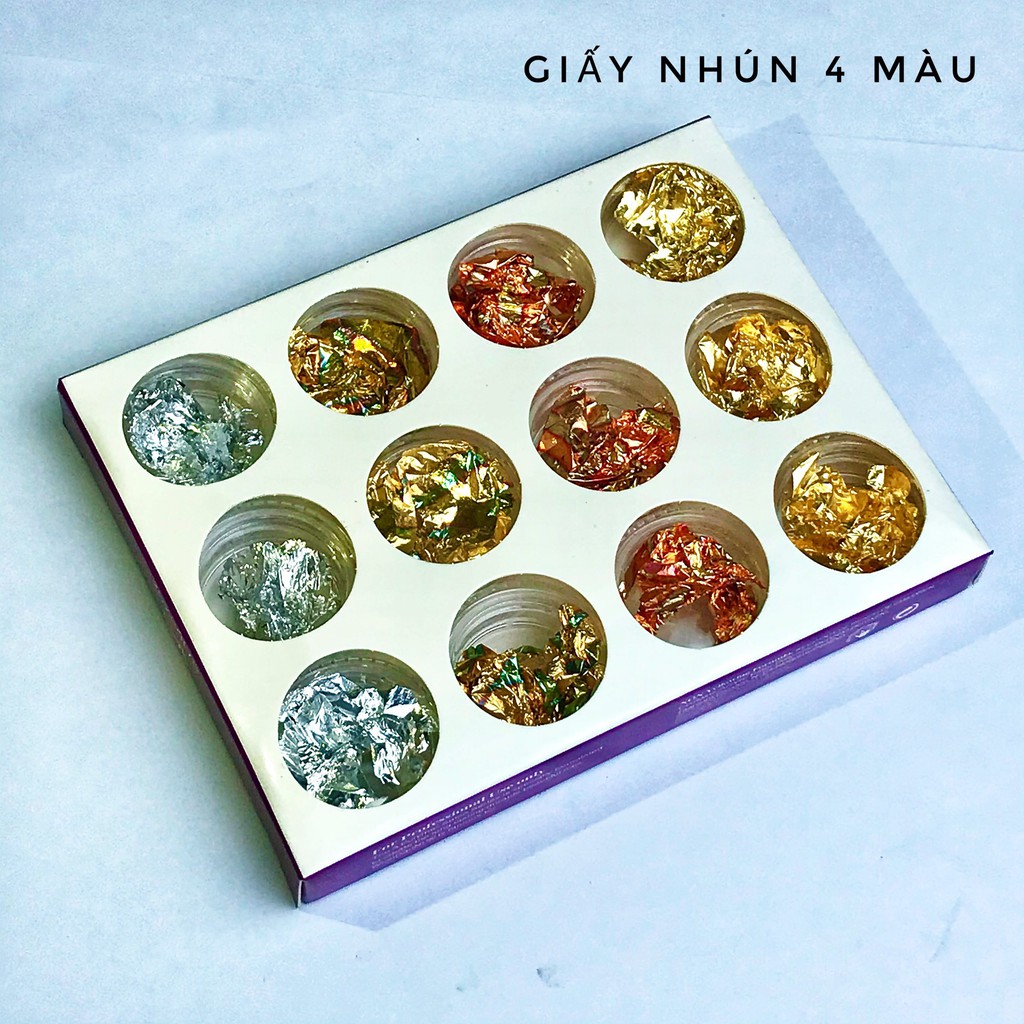 Set 12 Trang Trí Móng [ Nhũ Giấy Foil , Giấy Nhún ]