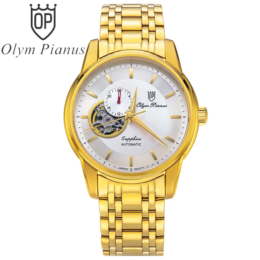 Đồng hồ nam dây kim loại mặt kính chống xước Automatic Olym Pianus OP990-163 OP990-163AMK trắng