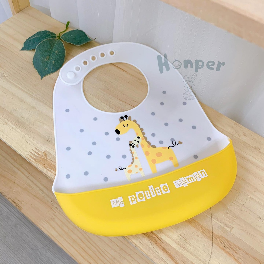 Yếm ăn dặm silicon Honper có máng họa tiết dễ thương cho bé – Lebebee
