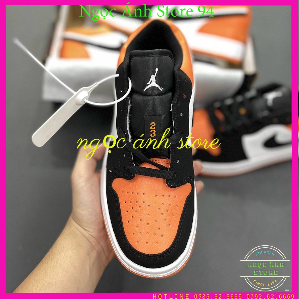 Giày Sneaker Jordan 1 màu cam đen Thấp Cổ Nam Nữ Chuẩn Xịn