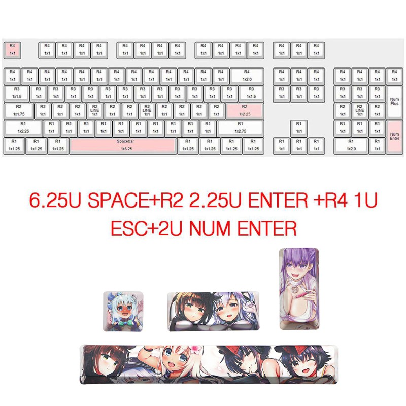 KOK 4Pcs Japanese Anime PBT Space Keycaps Ahegao 6.25U ESC Spacebar Caps Keyboard