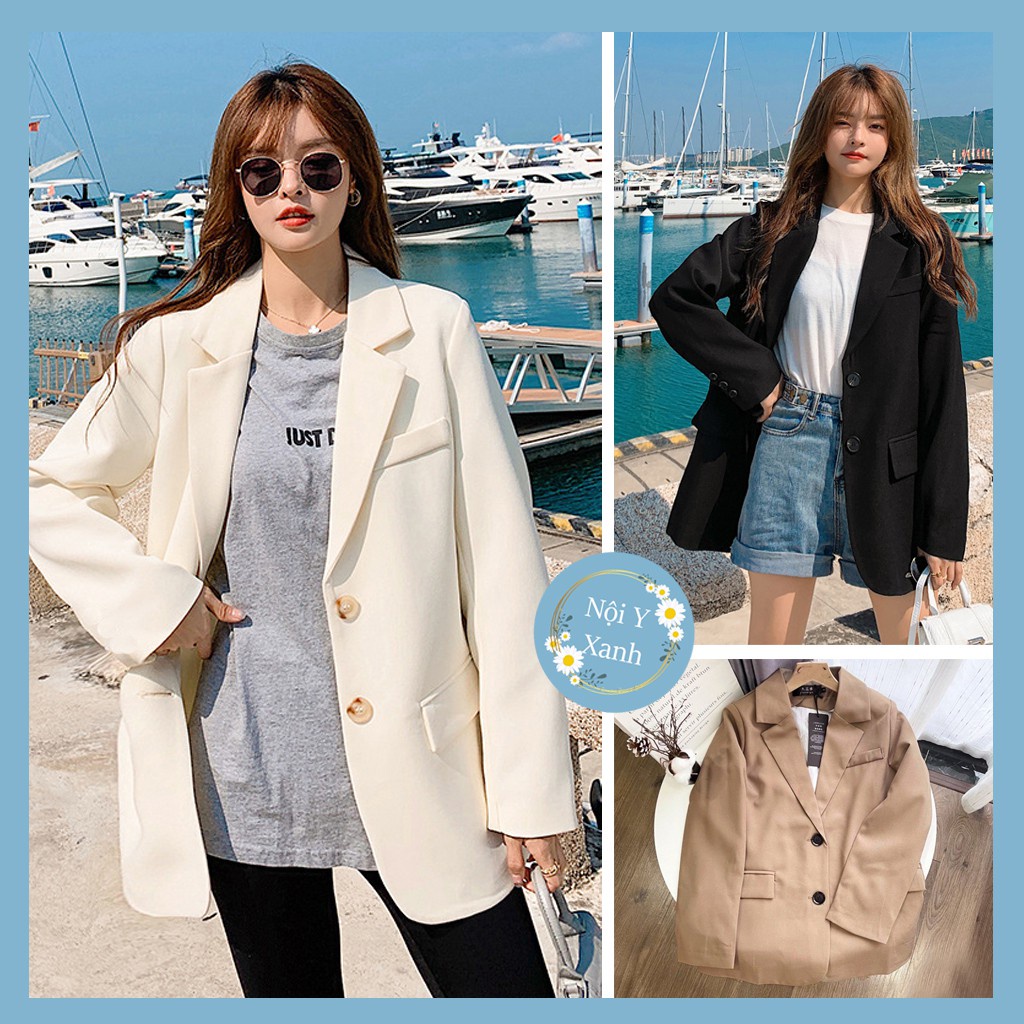 Áo blazer nâu tây sang chảnh màu đen trơn, mầu trắng - dáng suông rộng trượt vạt bầu dáng rộng hàn quốc - áo khoác vét -