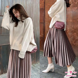 4 chân nhung váy dập ly