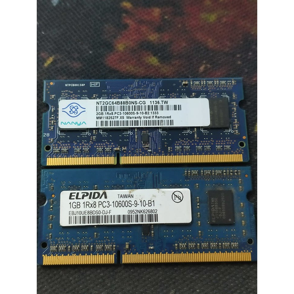 Ram DDR3 1Gb - 2Gb bus 1333 cũ chính hãng cho laptop