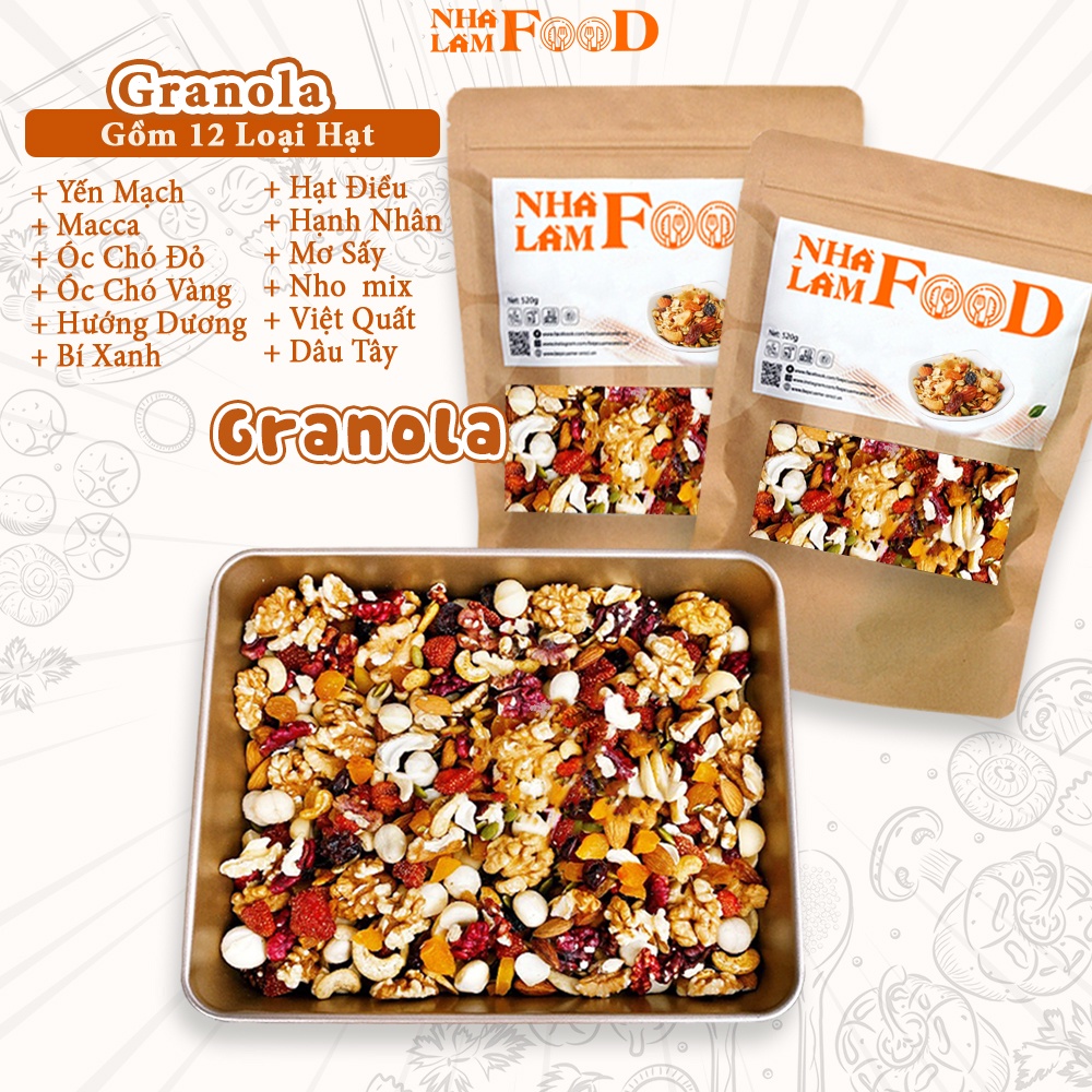 [Mã GROSALE1 giảm 8% đơn 500K] Granola Siêu Hạt Thơm Ngon, Ngũ Cốc Giảm Cân Thêm Macca, Óc Chó, Dừa Khô BẾP MẸ SG