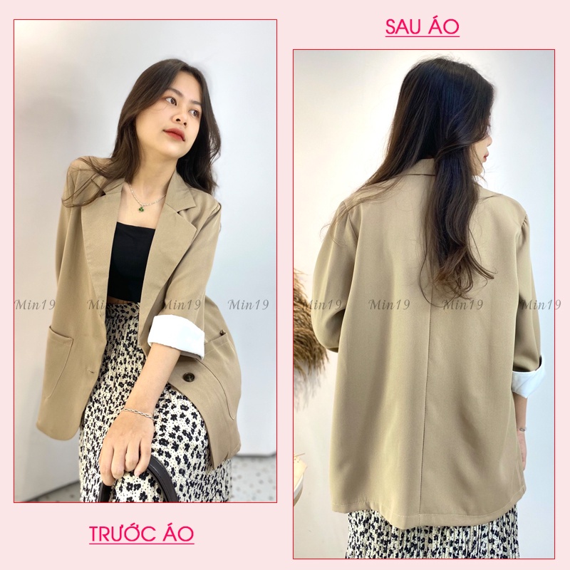 Áo Vest Nữ Blazer MIN19 Áo Khoác Blazer Nữ Công Sở Hàn Quốc 1 Lớp Form Rộng Tay Lỡ Cá Tính Màu Xanh Đen Nâu Be Thời Tran