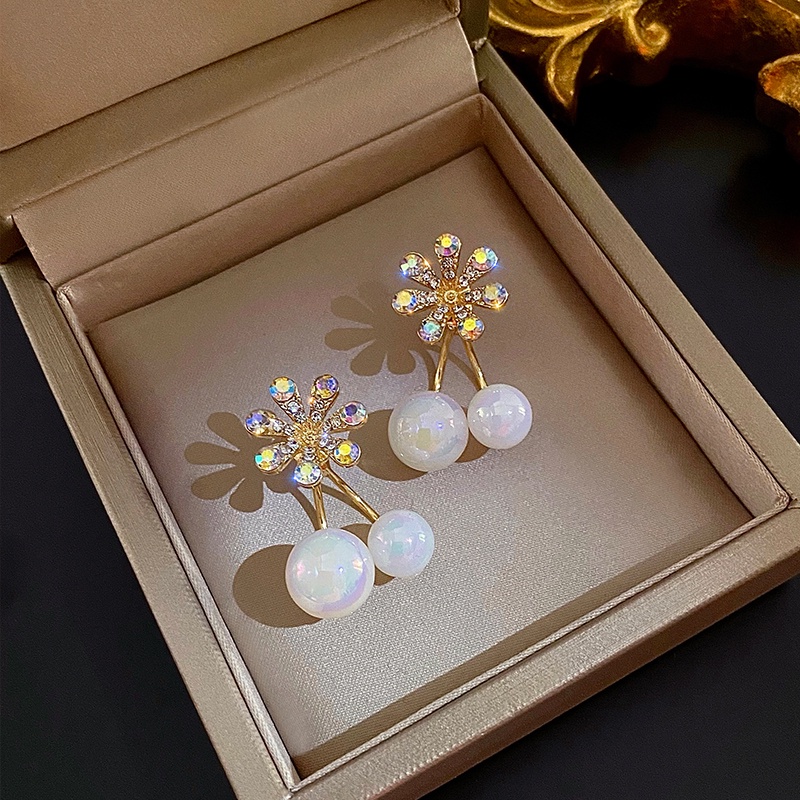 Bông Tai Hình Hoa Đính Ngọc Trai Nhiều Màu Phong Cách Hàn Quốc Cho Nữ