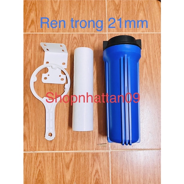 Bộ Lọc Nước Thô Đầu Nguồn số 1 Cấp Ren Trong 13MM - 21mm Cốc xanh tặng giá treo Và tay mở