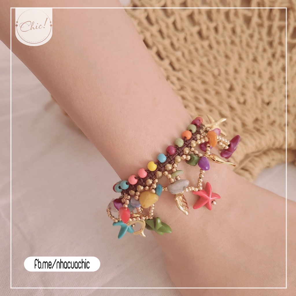 Vòng tay Boho sao biển chất liệu thép mạ đồng phủ lớp sơn chống gỉ