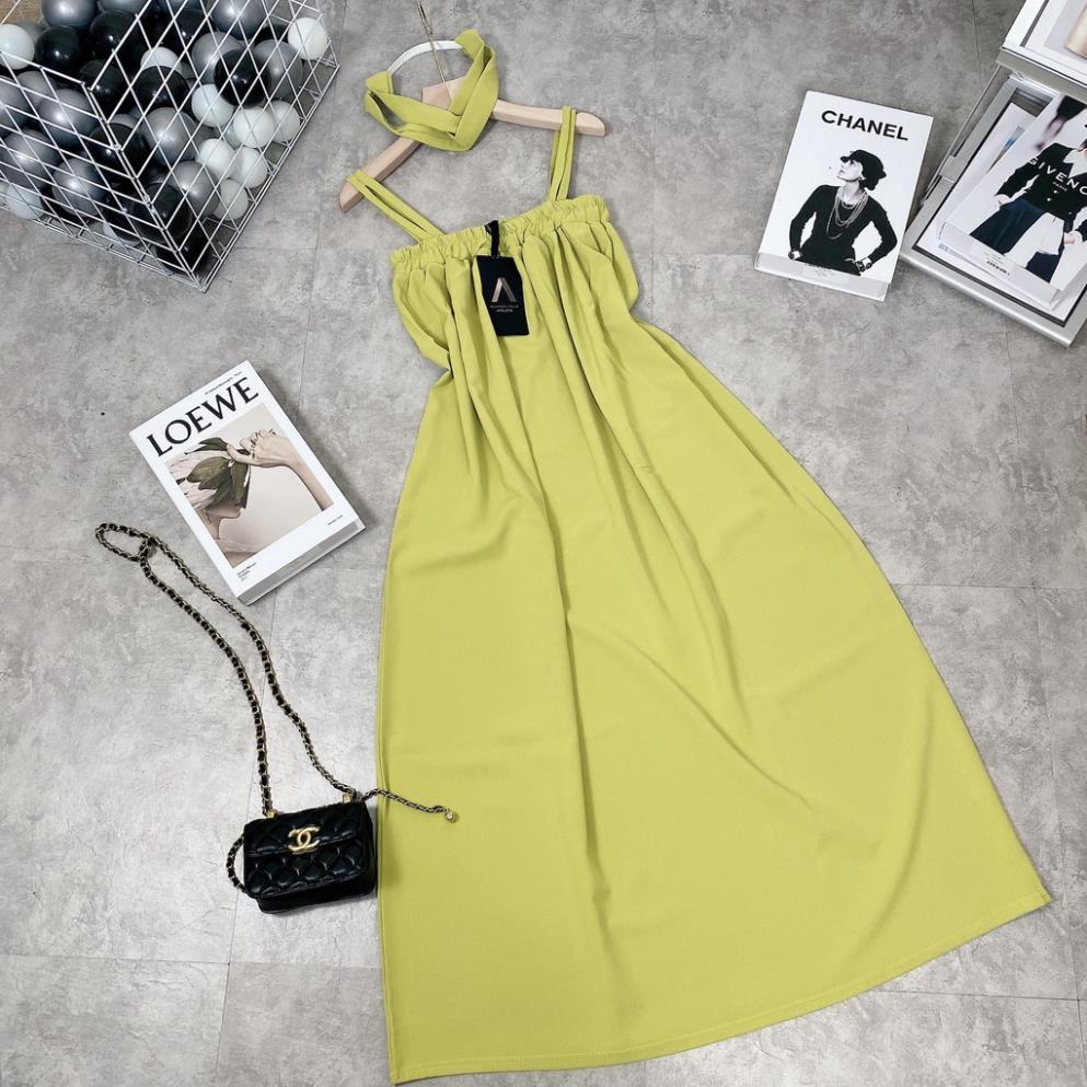 ĐẦM MAXI 2 DÂY XANH CỐM KÈM TUBAN ĐẦM SUÔNG THUNGH DÁNG DÀI