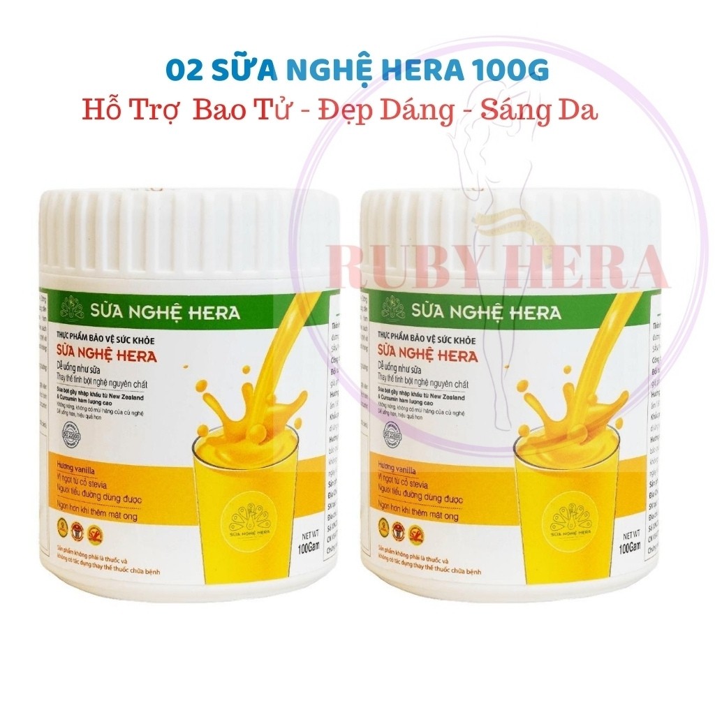 Sữa Nghệ HERA N02 Đẹp Dáng -  Đẹp Da - Hỗ Trợ Đau Dạ Dày - Tốt Cho Mẹ Sau Sinh (02 HỘP 100GRAM)