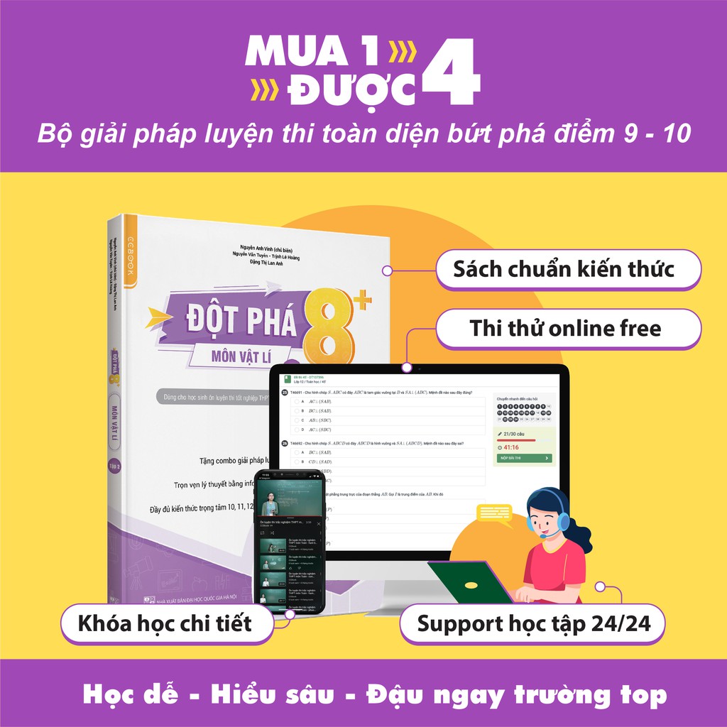 Sách - Đột phá 8+ môn Vật lý tập 2 (Phiên bản mới) - Ôn thi đại học và THPT quốc gia - Chính hãng CCbook