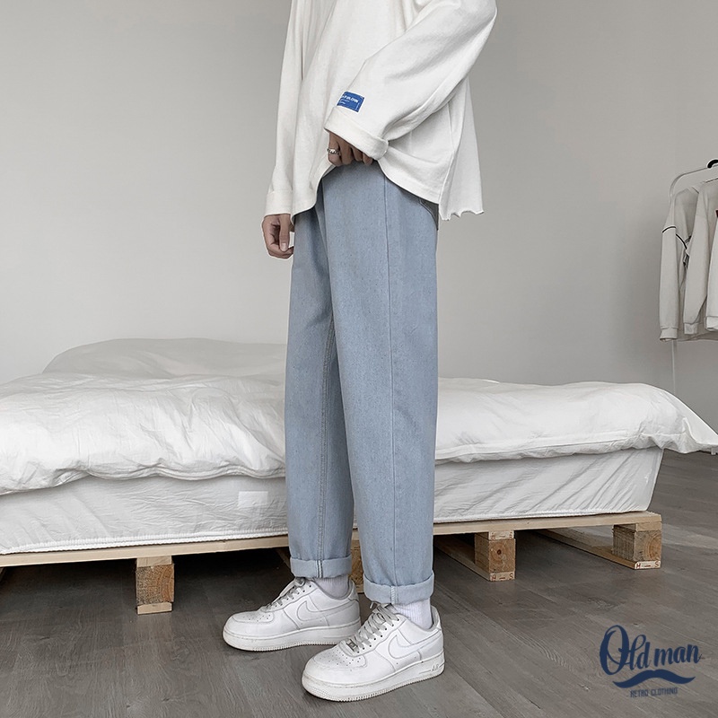 Quần Jeans Bò Nam Ống Suông, Quần Baggy Unisex Form Rộng, Phong Cách Hàn Quốc Vintage Retro OLDMAN