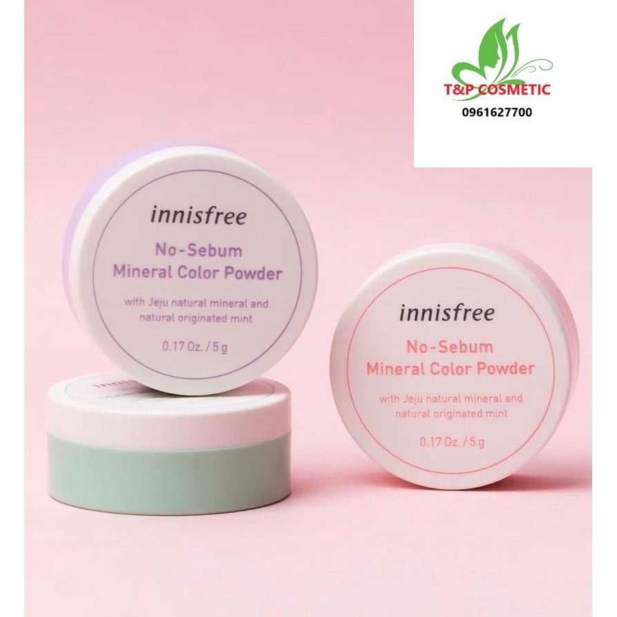 Phấn Phủ Bột Innisfree cò màu No Sebum mineral color powder bản mới 2021