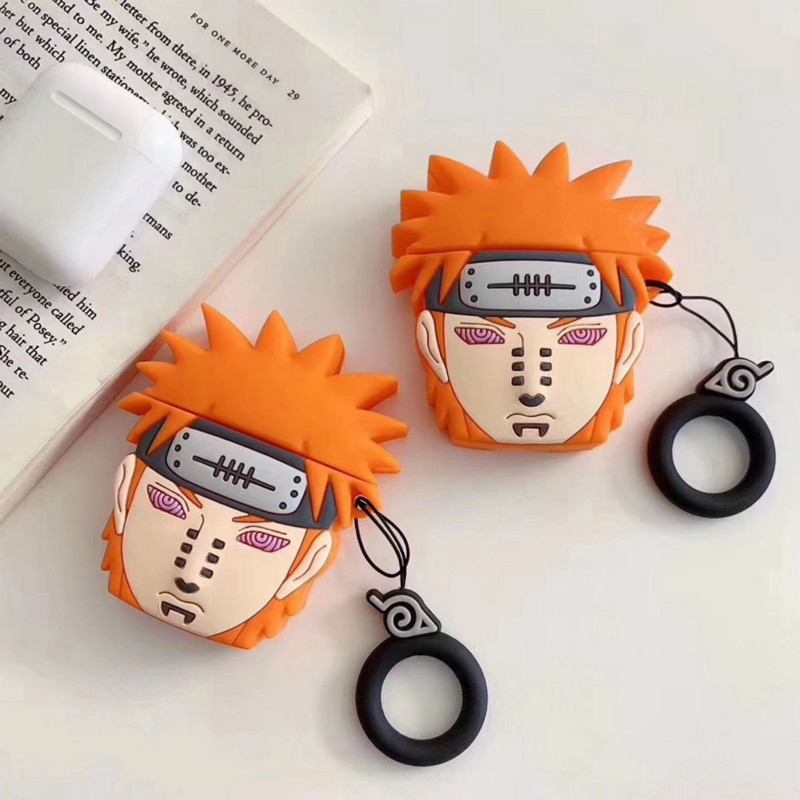 Ốp hộp sạc hình Naruto bằng silicon có móc khóa cho tai nghe thích hợp cho AirPods