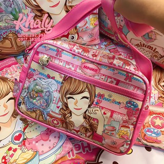 Túi đeo chéo 2 ngăn hình cô gái Minmie và hồ cá kim tuyến nước màu hồng đậm siêu xinh cho bé gái, bạn nữ - (Thái Lan)