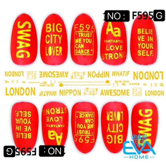 Miếng Dán Móng Tay 3D Nail Sticker Tráng Trí Hoạ Tiết Chữ Viết Alphabet F595G