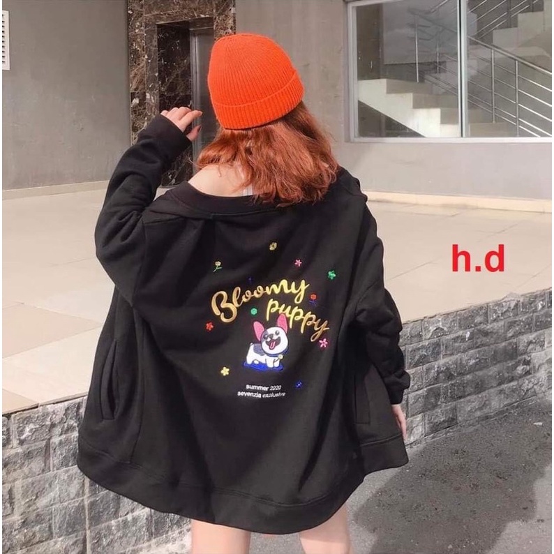 Áo khoác cadigan Cún Pupchất nỉ bông có cúc dọc áoUnisex áo mùa đông nữphong cách hàn quốc