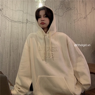 Ethelgirl Plus nhung dáng rộng Đơn giản Bump chữ cái Bên ngoài phong cách Hàn Quốc Áo hoodie dài tay phù hợp