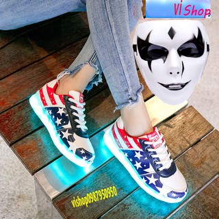 Giày Phát Sáng đèn Led  7 Màu Mẫu Cờ Mỹ- (tặng mặt nạ -j42