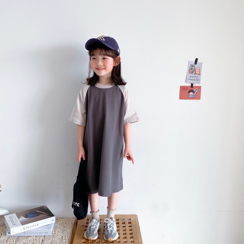 Đầm Thun Cotton Dáng Dài In Chữ Phong Cách Nhật Bản Thời Trang Mùa Hè Cho Bé Gái