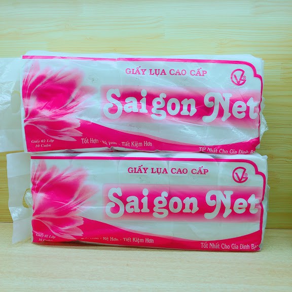 1 lốc ( 10 cuộn ) giấy vệ sinh saigon net không lõi màu hồng 200gram