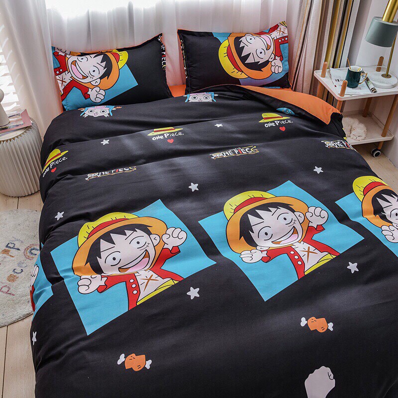 Bộ chăn ga gối Cotton poly Bo Decor Lufy mũ rơm, vỏ chăn mền, drap nệm và 2 vỏ gối