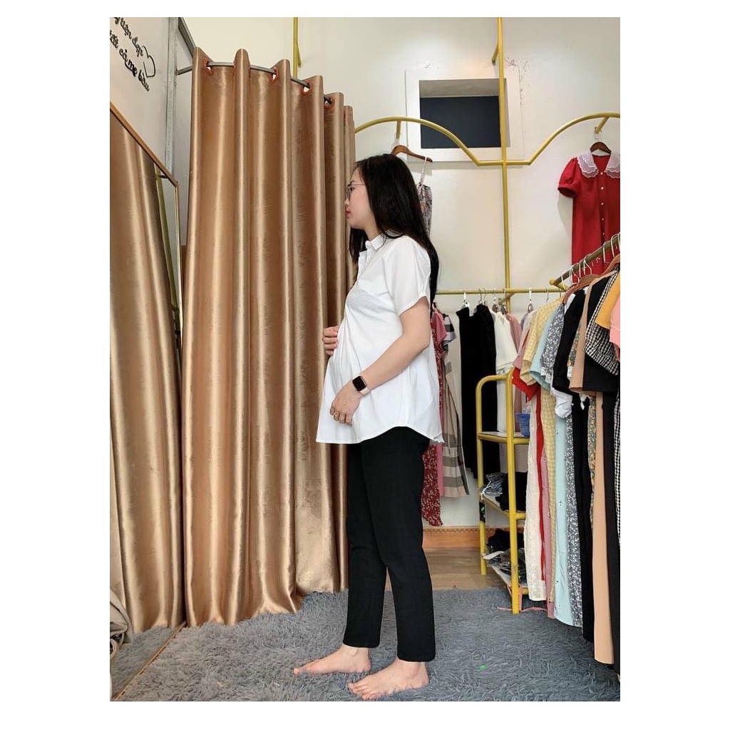 Áo Bầu Công Sở Sơmi Trắng Cộc Tay - Chất Đũi Đẹp Cực Mềm Nhẹ Mát, Trẻ Trung
