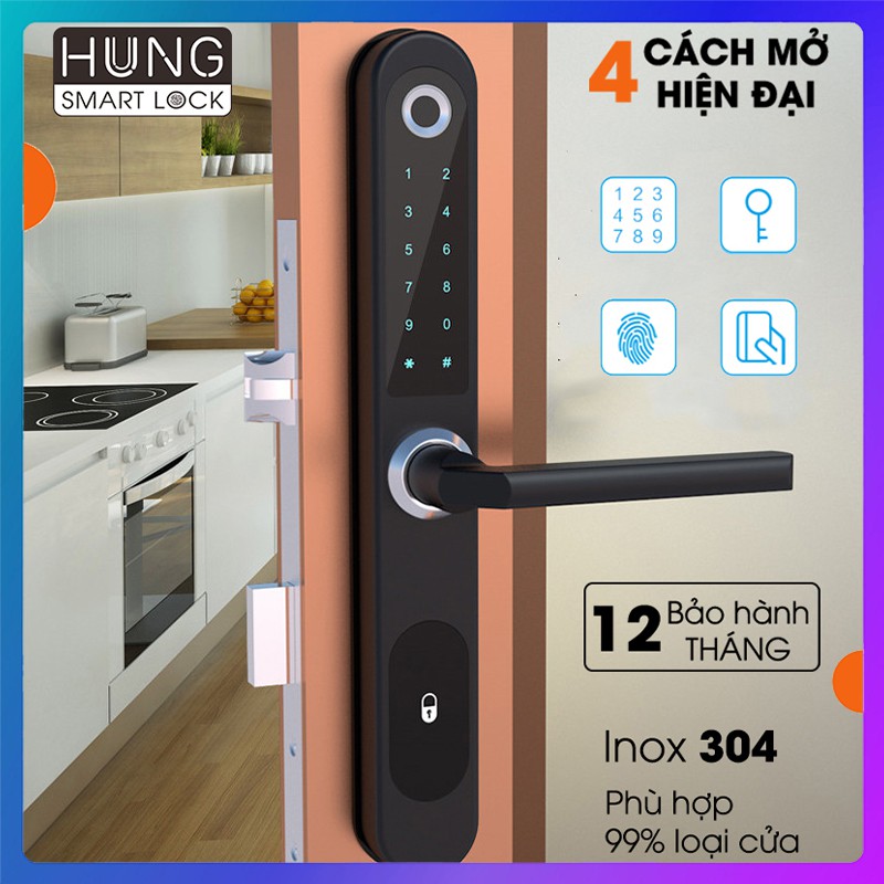 Khóa vân tay cửa nhôm xingfa chống trộm thông minh, 4 chức năng mở: Vân tay, Mã số, Thẻ Từ, Chìa cơ, Có BH