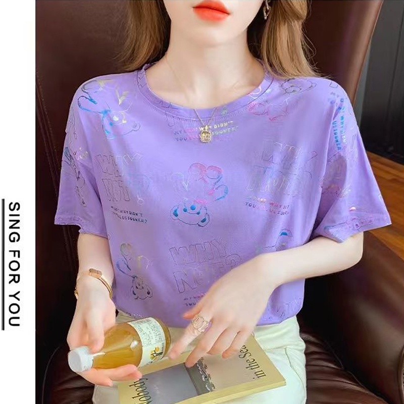 Áo Thun Tay Ngắn Cổ Tròn In Họa Tiết Thời Trang Mùa Hè Mới Cho Nữ