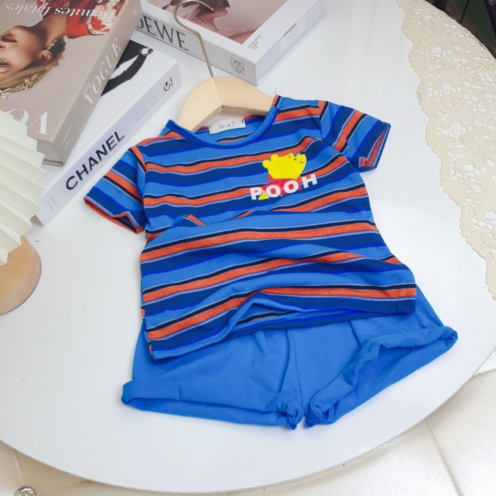 Bộ Cotton Mùa Hè Áo Kẻ Ngang Chất vải Mát Lạnh Nhiểu Màu sắc Họa Tiết Cho Bé 6 Màu B1010