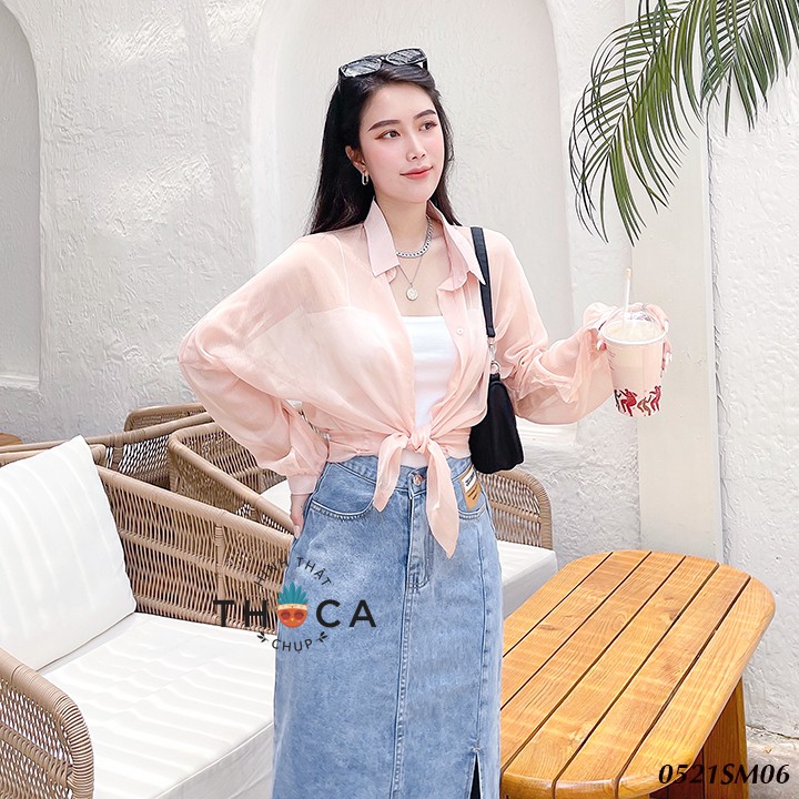 Áo sơ mi khoác ngoài voan mỏng trơn nhiều màu THOCA HOUSE mix match đồ cực xinh cho nàng