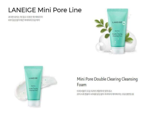 Sữa rửa mặt làm sạch, thu nhỏ lỗ chân lông Laneige Mini Pore Double Clearing Cleansing Foam