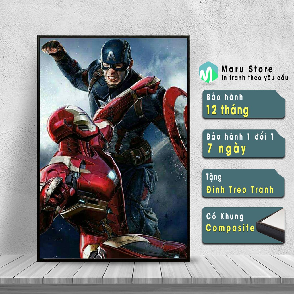 Captain America Tranh Treo Tường Marvel Có Khung Composite Màu Đen