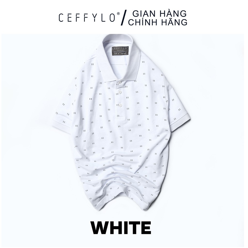 [Mã BMBAU50 giảm 7% tối đa 50K đơn 99K] Áo Polo Trắng HT In Tràn Chấm Bi vải Cotton mềm mịn - CEFFYLO