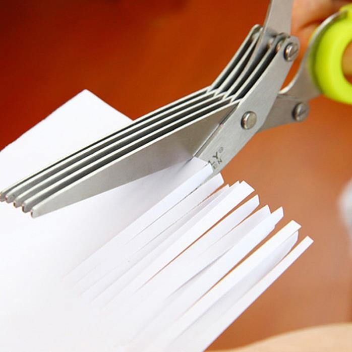 Kéo Inox Nhiều Lưỡi Cắt Nhỏ Hành Lá, Cắt Đồ Ăn 5 Lưỡi Thông Minh, Siêu Nhanh