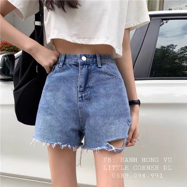 Quần short jeans lưng cao rách sườn đùi ulzzang kèm ảnh thật hàng sẵn