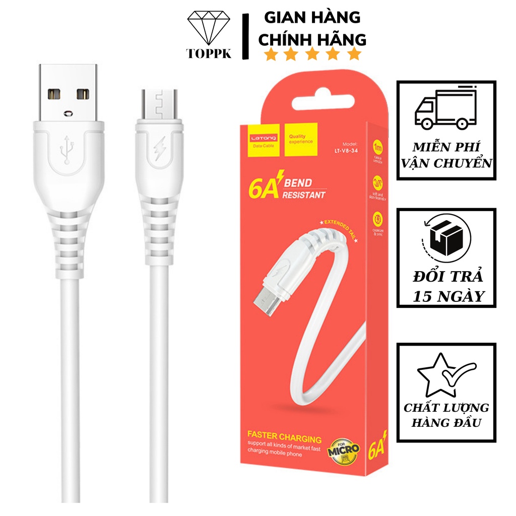 Cáp sạc nhanh LETANG 6A Cao cấp Đầu type c / micro usb / lightning